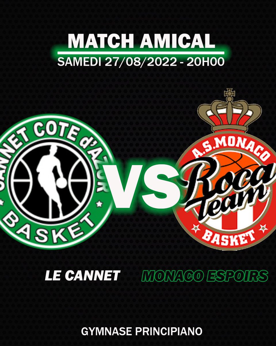 Retrouvez votre équipe pour un nouveau match de préparation face aux espoirs de l’AS Monaco ! 

🏀 Match de Préparation 
🆚 AS Monaco Espoirs
🗓 Samedi 27/08/22
⌚️ 20H00
📍Gymnase Principiano

#leannet #Monaco #ffbb #basket