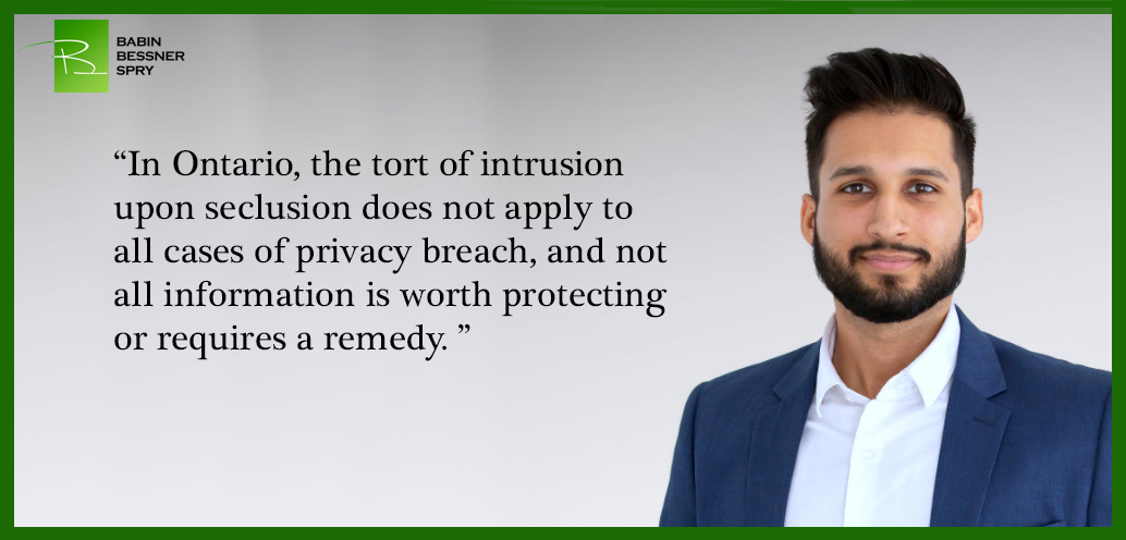 BBSLitigation's tweet photo. New Blog Post: Not All Informational Privacy is Worthy of Protection – The Increasingly High Bar for Certification in Privacy Class Actions

By Gush Minhas
https://t.co/PpldyCRDkT

#BBSBlog #BabinBessnerSpry #PrivacyLaw #Data #ClassActions https://t.co/2XTfuklaTk