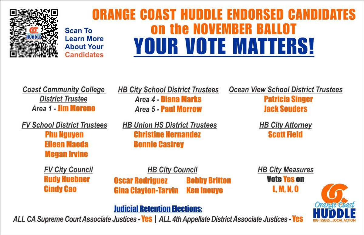 OCCAHuddle's tweet photo. Local elections matter.#RepresentationMatters @oscarhbcali @gclaytontarvin @Bobbyforoffice @keninouyehb @Rudyland https://t.co/KocCmkWnw8
