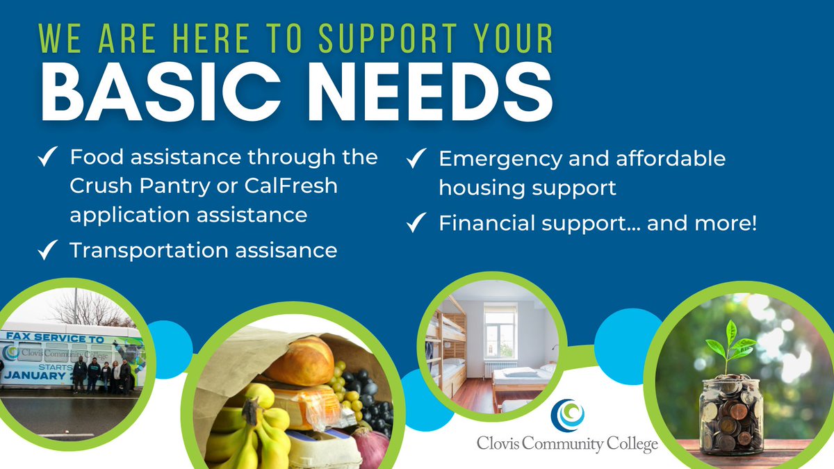 ccc_basicneeds's tweet image. Your success is important to us, which is why we are here to support your basic needs. Visit cloviscollege.edu/basicneeds to learn about resources available to you.