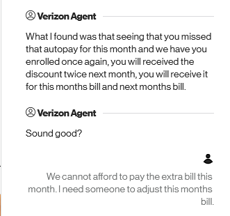 aflatune's tweet photo. So basically somehow they turned off my auto-pay (none of us turned it off) - either the system did it or an account manager. And because of that they are charging an extra $20 per line for EACH of my 8 lines. #verizonsupport @Verizon #customerexperience #terriblecustomerservice https://t.co/SH8QALPTut