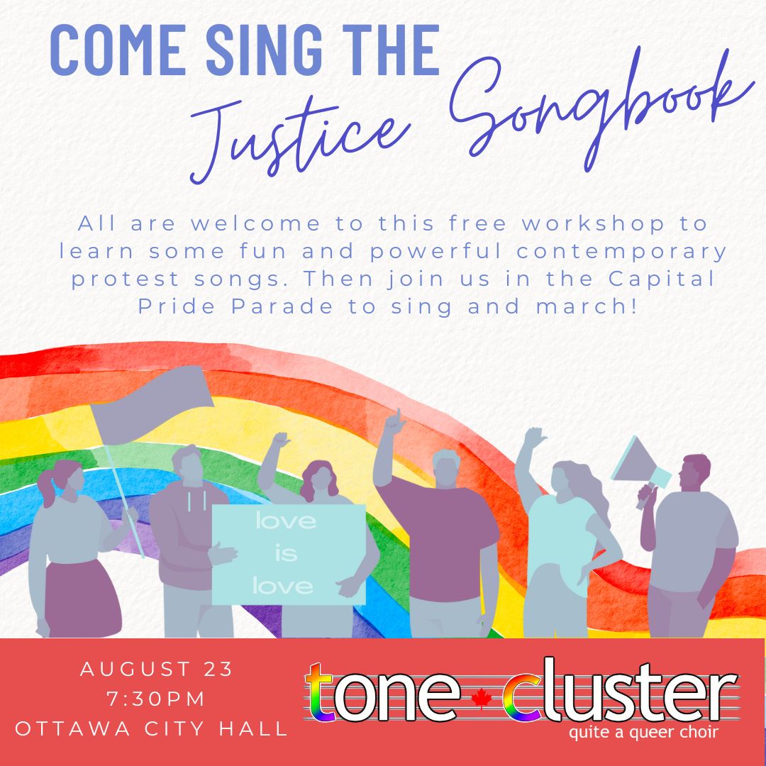 Come celebrate our pride by singing the Justice Songbook with us this evening at City Hall at 7:30pm! No musical or singing experience required!