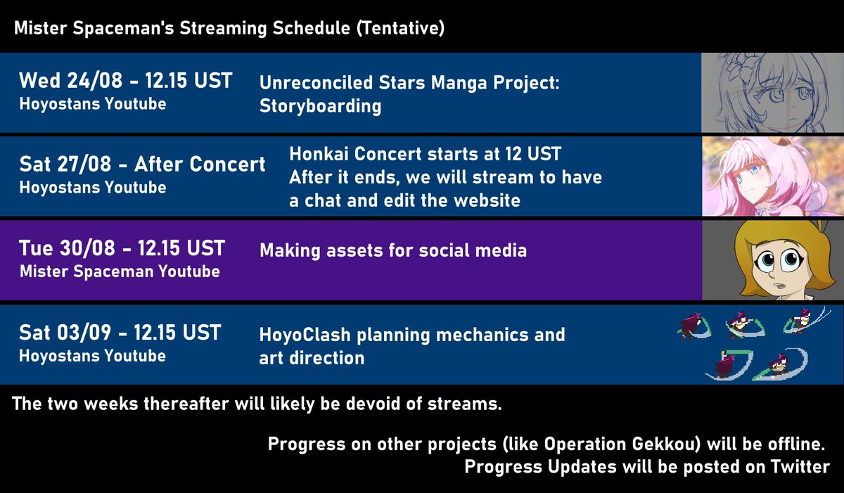 mister_spaceman's tweet photo. New streaming schedule (tentative) https://t.co/YnE8OQjo6T