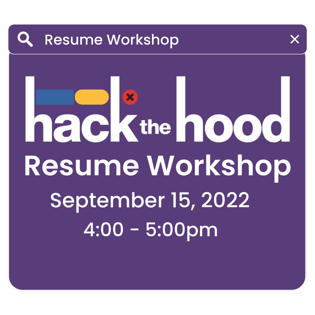 hackthehood's tweet photo. You're invited to our Resume Workshop! Find out what your resume may be missing, learn about the little details that will get you noticed & what are the things you should avoid.
Workshop for BIPOC 16-25 yrs.
RSVP https://t.co/f3OQm5N7KH
#BIPOCinTech #BlackinTech https://t.co/hClIyIx4eo