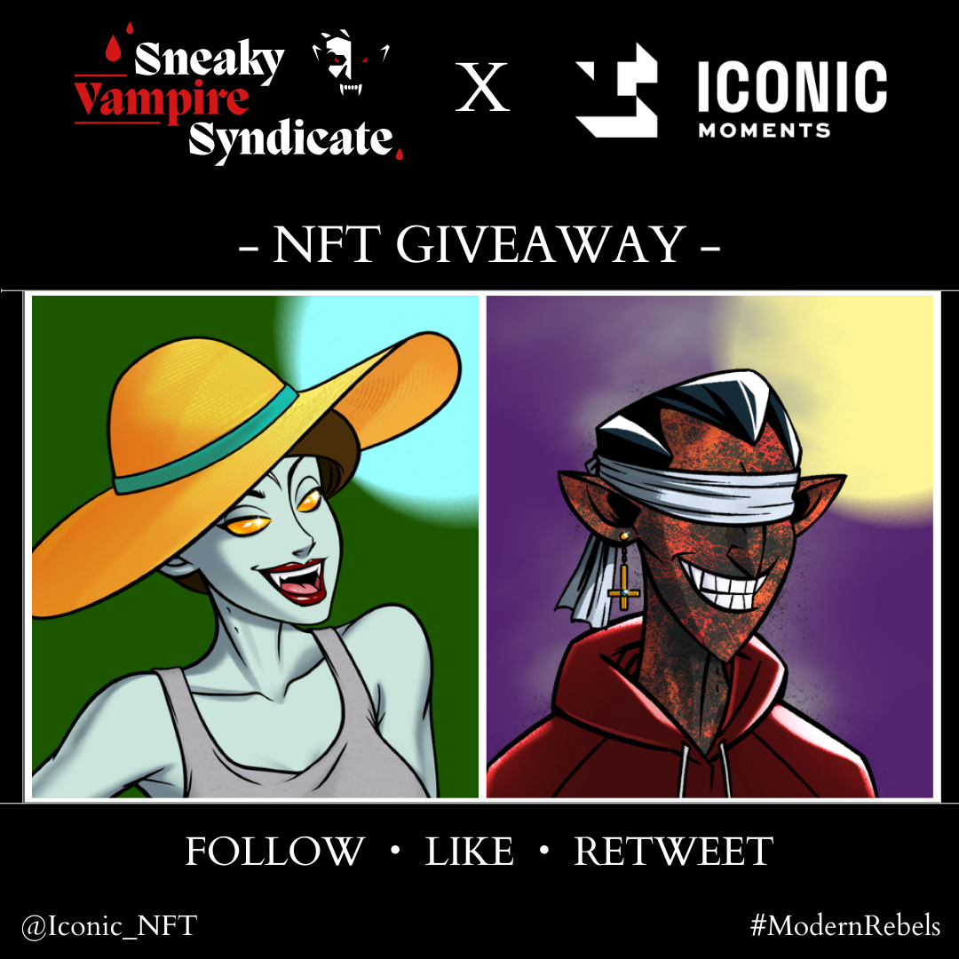 SVSNFT's tweet photo. Win a @SVSNFT by the talented @_migwashere!💥Two winners will receive #SVS NFTs🧛‍♂️🧛‍♀️

- TO ENTER -
🩸FOLLOW @Iconic_NFT &amp; @SVSNFT 
🩸LIKE this post
🩸RETWEET this post

🙏Thanks #SVSNFT for supporting our #ModernRebels #NFTs with @womensmonument.

Ends 8/29 8pm EST https://t.co/c9okaxpzN2