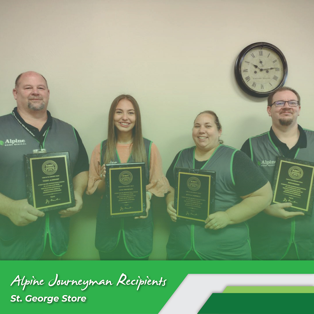 Meet our latest Journeyman recipients from our Saint George location! Congrats to everyone for accomplishing this amazing milestone!

#AlpineHomeMedical #WeBringWellnessHome #Utah #Idaho #SaintGeorge #SouthernUtah #Growth #LoveOurTeam #Wellness #MedicalSupplies #Journeyman