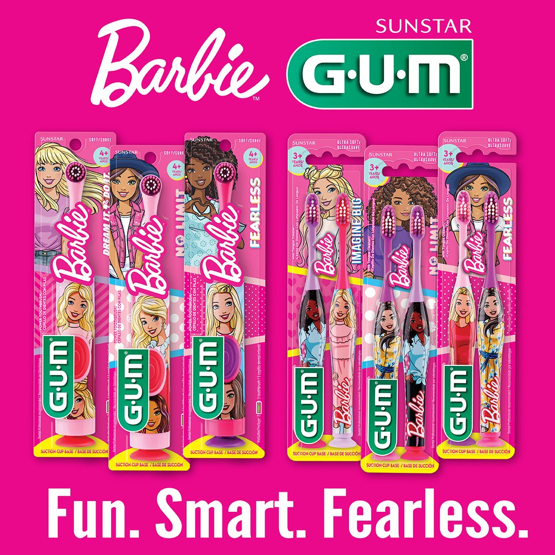 SunstarGUM's tweet photo. GUM® proudly supports @Barbie and every girl reaching their potential with the help of a healthy brushing routine. 

Available at @Albertsons 👉 https://t.co/BVMVfUtOED

#SunstarGUM #GUM #Barbie #KidsOralCare #KidsOralHealth #KidsToothbrush https://t.co/adLTTZr5Zu