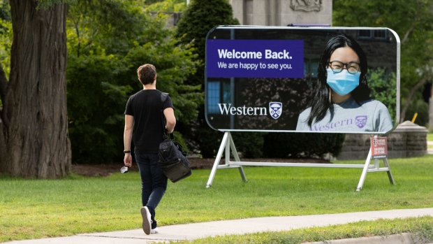 CTVNews's tweet photo. Western University has announced they'll require booster doses and masking for the Fall semester. CP24's Shanelle Kaul reports. https://t.co/oqOFXxTrFY https://t.co/D2fADiQnRo