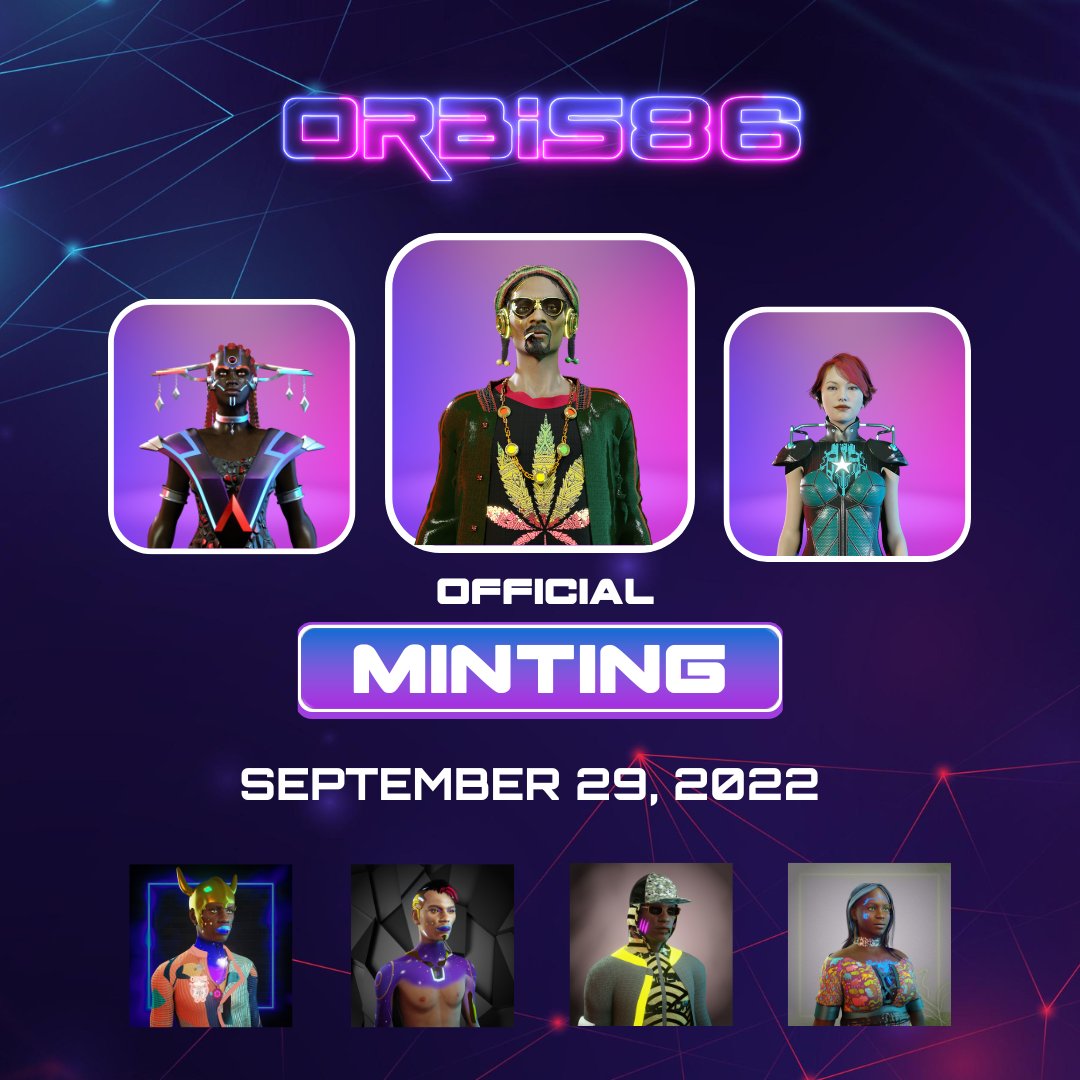 orbis86_x's tweet photo. It's happening! We have a #mintdate.
We are dropping our collection on the 29th of September, 2022.
This is your chance to have your own Orbison.
Do we even need to say, 'Get a spot on the #mintlist while you still have a chance'!
#orbis86 #nftdrop https://t.co/73RlEhIW1Y