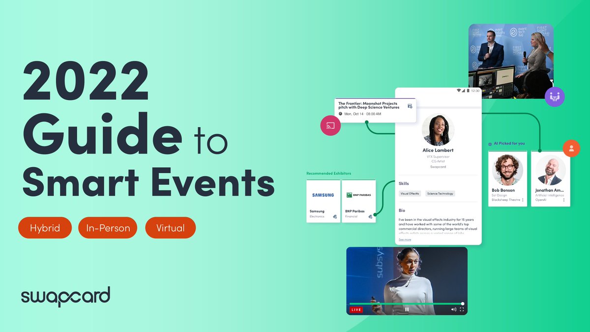 Swapcard's tweet photo. We still hear people asking, “What IS a smart event and how can it benefit me?” 🧐 So we thought it was the perfect time to give a quick recap.
We break it down for you in a short blog we published earlier this year 📝: https://t.co/fHxFgbKg0G
#smartevents #eventprofs #swapcard https://t.co/sW2QDWFyTK