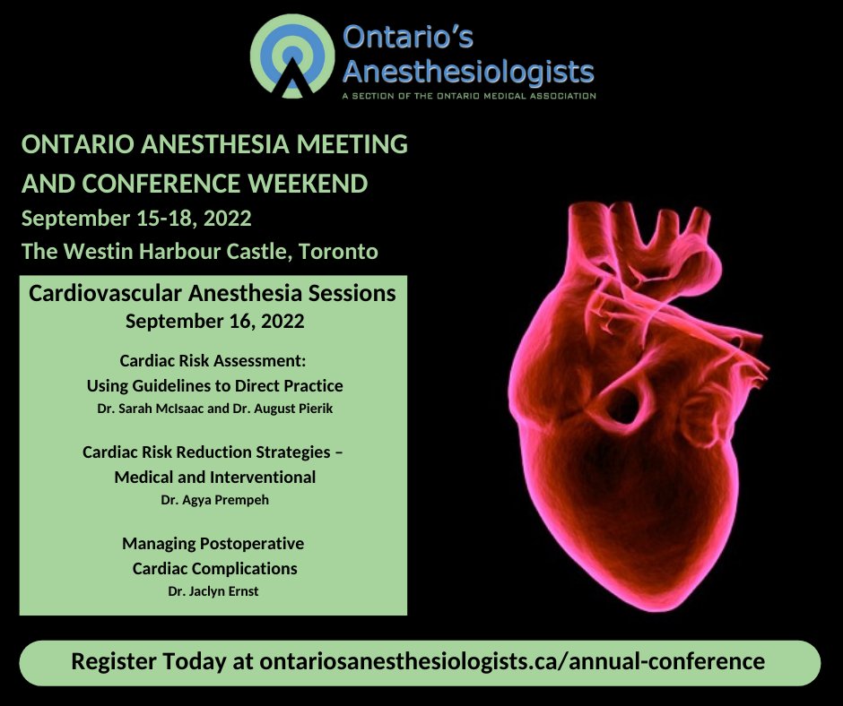 ON_Anesthesia's tweet photo. We hope you can join us for #OAAM2022! Our exciting academic program includes interactive workshops, as well as current and clinically relevant topics like these #cardiacanesthesia sessions. View program & register: https://t.co/nmZnwuL7OP. @CASUpdate @CAS_CVT @OntariosDoctors https://t.co/kEYlu3qLd9