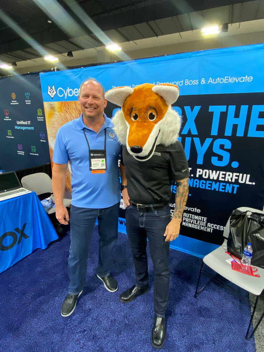 CyberFoxLLC's tweet image. The FOX is at #ChannelCon and ready to help MSPs with #passwordmanagement and #privilegeaccessmanagement
Visit bit.ly/3Ao4JTA to see what events we'll be heading to the rest of the year!

#outfoxthebadguys #cybersecurity #mspchannel #MSP