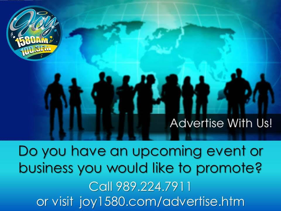 Joy1580FM's tweet photo. Advertise your business or ministry on Joy 1580AM / 100.3FM today! Call 989.224.7911 now to start advertising with us!
#RadioAdvertising #RadioCommercial #RadioAd #LocalRadio #CommunityRadio #Joy1003FM https://t.co/PvQ1HiCFlm