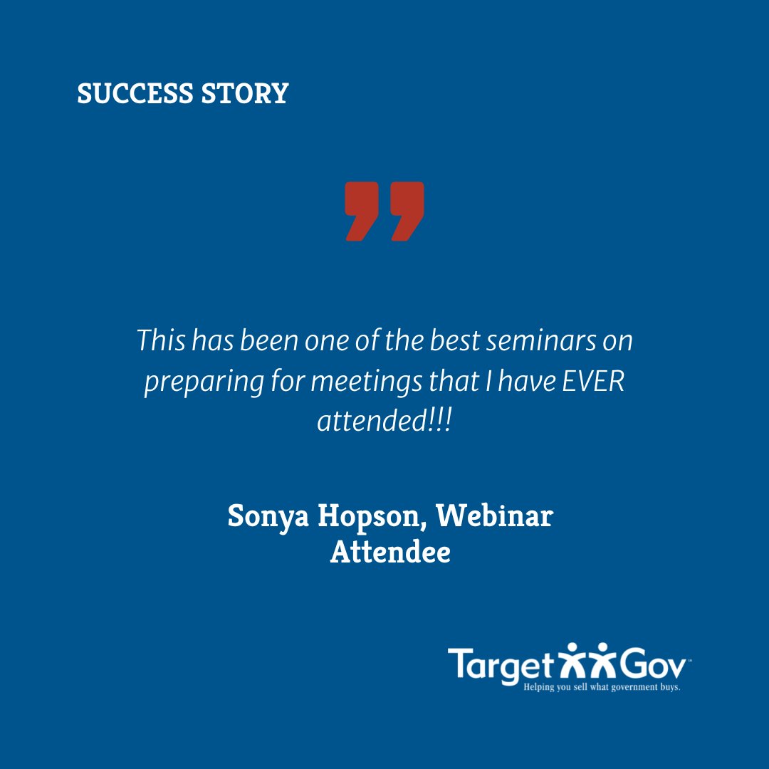 TargetGov's tweet image. Check out this glowing review of our virtual NOAA Small Business Industry Day pre-event Webinar! Visit our events page to view our schedule of upcoming webinars and in-person speaking events: targetgov.com/events/

#targetgov #webinars #governmentcontracting #testimonial