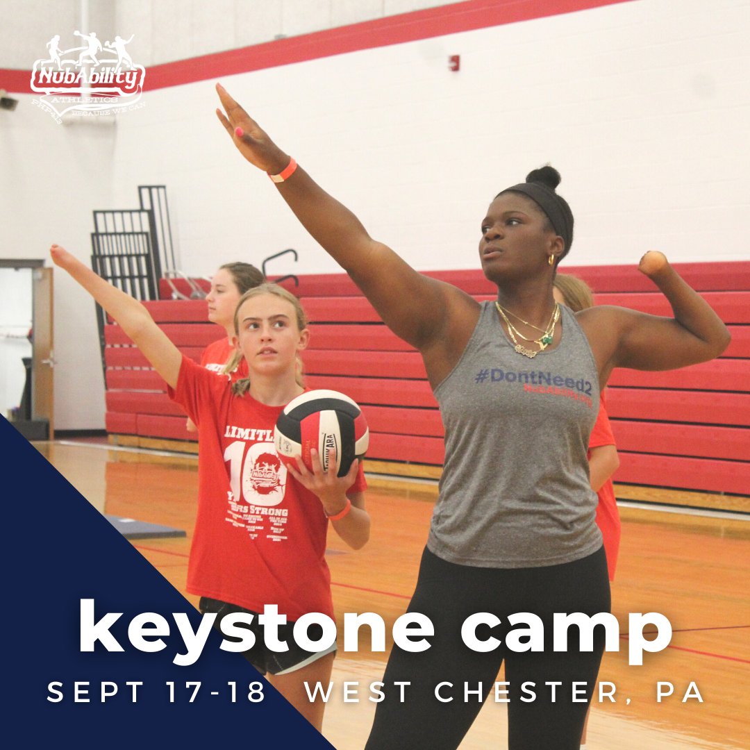 NubAbility's tweet photo. Sign up now! We're coming to #WestChester PA Sept 17-18 to coach up limb-different youth in #basketball, #grappling and #volleyball.

Never been to a Nub camp before? Get a first-time camper #Finding50 scholarship.

More at https://t.co/SPEZHaTsR8.

#NubAbility #DontNeed2 https://t.co/PJwnq78jB5