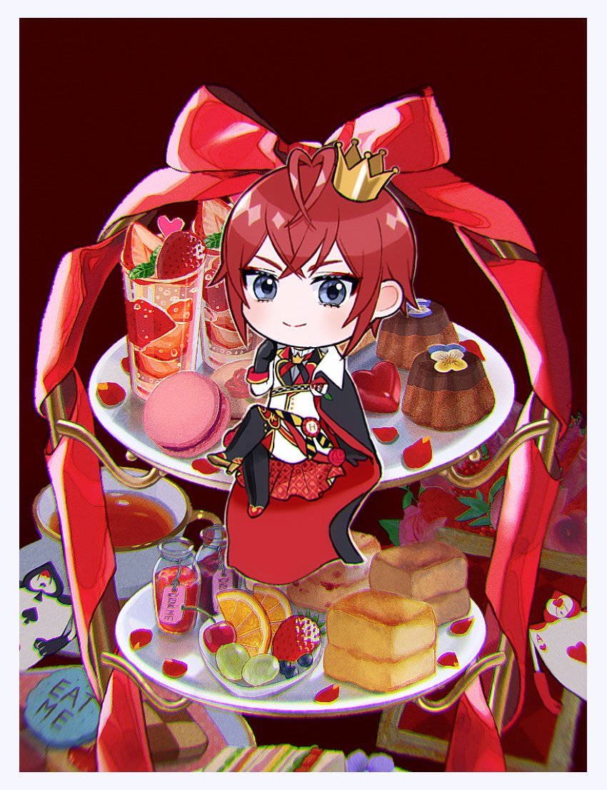 red hair food crown short hair solo smile sitting  illustration images