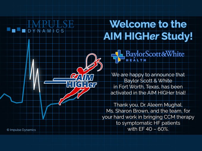 AIM HIGHer Study (@aimhigherstudy) on Twitter photo Announcing the activation of <a href="/bswhealth_DFW/">Baylor Scott & White Dallas-Fort Worth</a> in the #AIMHIGHer study! Thank you, Dr. Aleem Mughal, Ms. Sharon Brown, and the team, for your hard work in bringing CCM therapy to symptomatic HF patients with EF 40–60%.
#epeeps #hfpef #CCM #heartfailure #clinicalstudy Announcing the activation of <a href="/bswhealth_DFW/">Baylor Scott & White Dallas-Fort Worth</a> in the #AIMHIGHer study! Thank you, Dr. Aleem Mughal, Ms. Sharon Brown, and the team, for your hard work in bringing CCM therapy to symptomatic HF patients with EF 40–60%.
#epeeps #hfpef #CCM #heartfailure #clinicalstudy