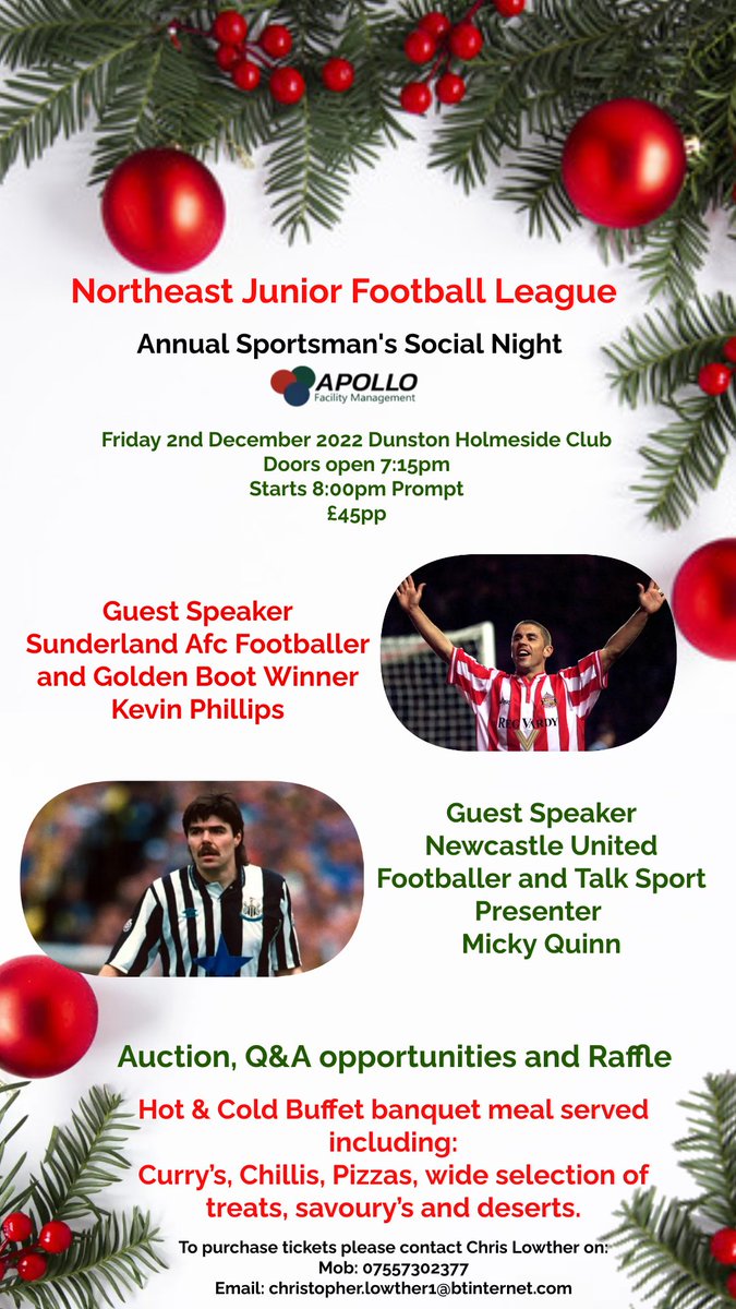 NJFL_Official's tweet photo. Up coming annual sportsman's social night 

Anyone interested in taking a ticket please contact Chris Lowther on the info below ⚽️⚽️ https://t.co/e3FLGYQxZO