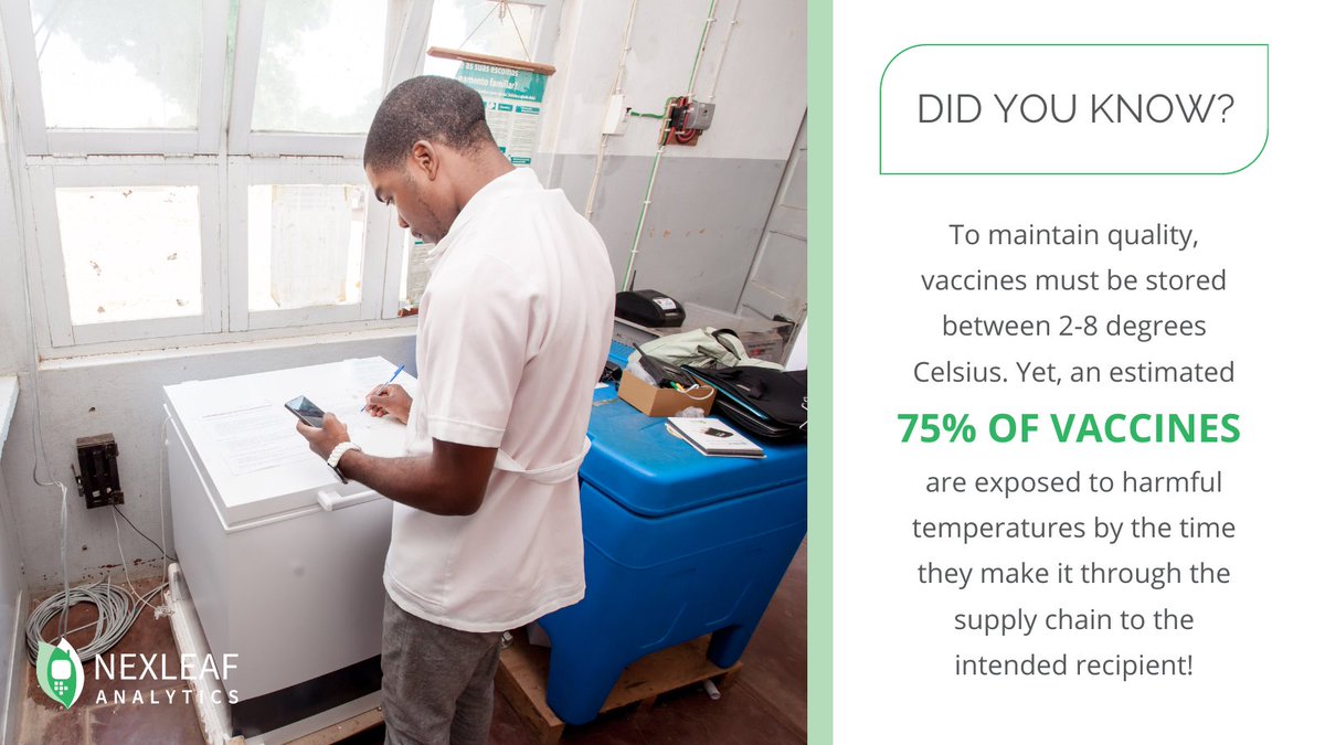 Nexleaf's tweet photo. The real-time data and alert system of the #Nexleaf sensors empowers those on the front line to take immediate vaccine-saving steps, enabling the securing of potent #vaccines for children and families across 26 low- and middle-income countries in the world. https://t.co/9fiItEHYUD