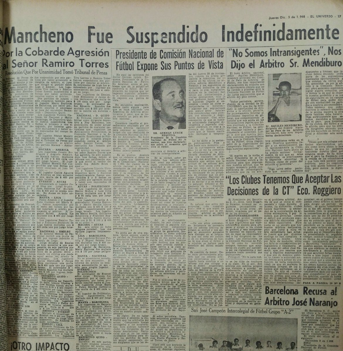 AntonioUbilla1's tweet photo. Diciembre 1968, también hubo paro de árbitros por sufrir agresión en Quito, en aquella ocasión por un dirigente que fue después severamente sancionado por Comisión Nacional de Fútbol #Parodearbitros https://t.co/pdy5yEQ2Ip