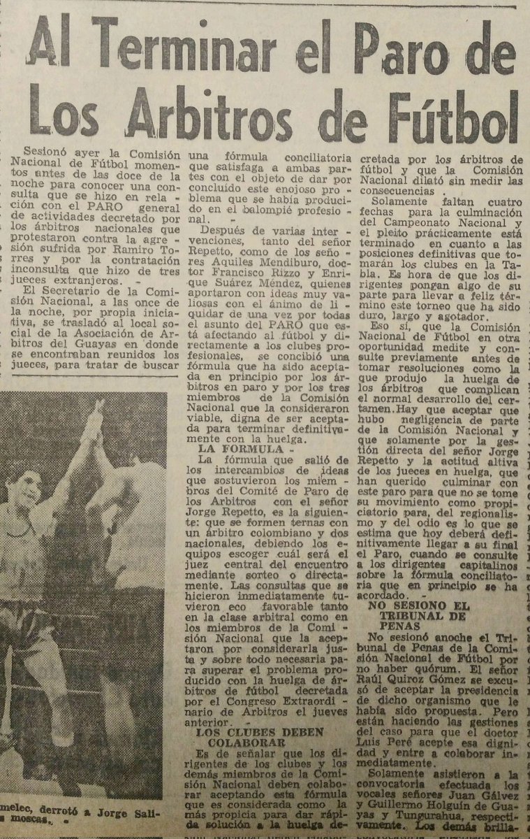 AntonioUbilla1's tweet photo. Diciembre 1968, también hubo paro de árbitros por sufrir agresión en Quito, en aquella ocasión por un dirigente que fue después severamente sancionado por Comisión Nacional de Fútbol #Parodearbitros https://t.co/pdy5yEQ2Ip