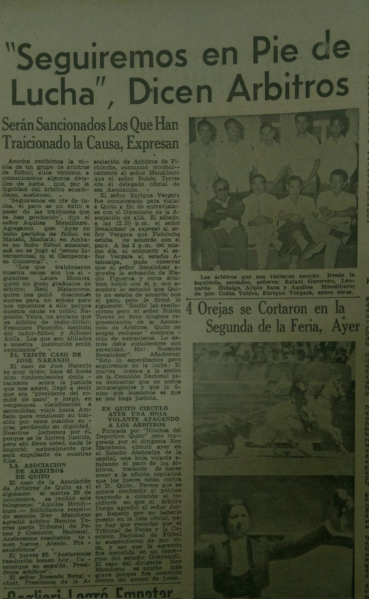 AntonioUbilla1's tweet photo. Diciembre 1968, también hubo paro de árbitros por sufrir agresión en Quito, en aquella ocasión por un dirigente que fue después severamente sancionado por Comisión Nacional de Fútbol #Parodearbitros https://t.co/pdy5yEQ2Ip
