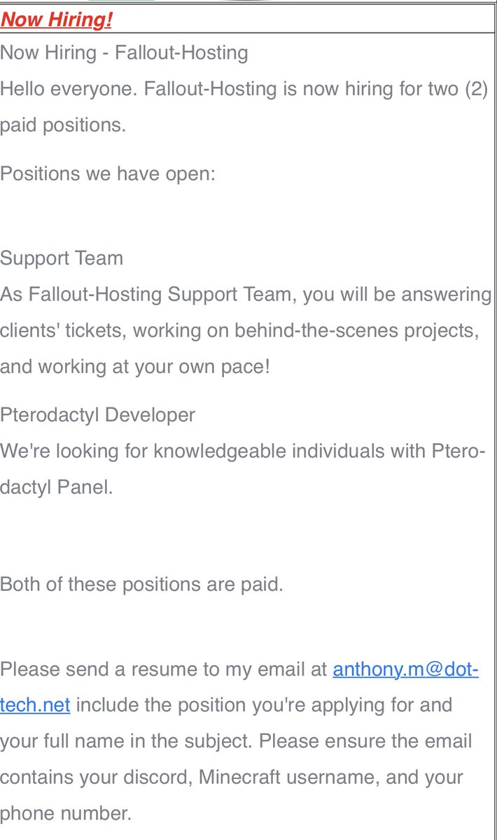 Fallout-Hosting is now hiring. **Please Read**