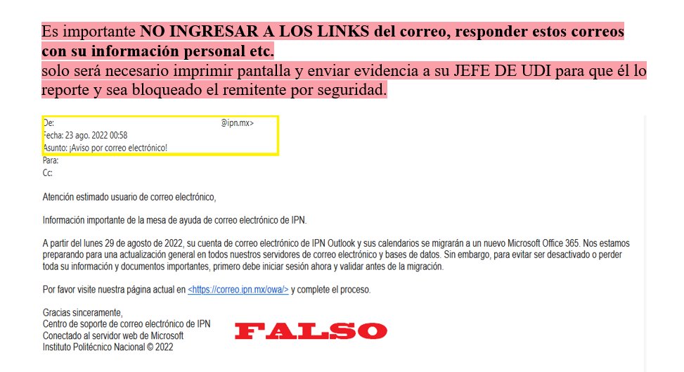CAUIPN's tweet photo. #ComunidadPolitécnica  #AVISO #importante🛎
Les recordamos que el administrador de correo institucional ni el @CAUIPN  solicitan información personal (usuario y contraseña) por lo que si reciben correos de remitentes desconocidos o incluso institucionales SON FALSOS 🚩👾! https://t.co/S8clg0LKqg