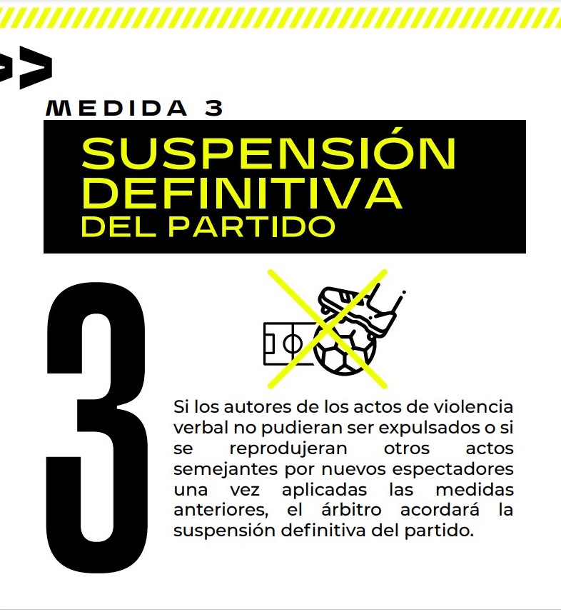 ⚽️Acabemos con la violencia verbal 👎
⛔️NO al insulto, amenaza o intolerancia
🆕Protocolo de Actuación <a href="/CTARFEF/">CTA</a> #fútbol #futsal
1⃣ El árbitro parará el partido
2⃣ Suspensión temporal 
3⃣ Suspensión definitiva del partido

#RFAF Con respeto ganamos tod@s 🥰