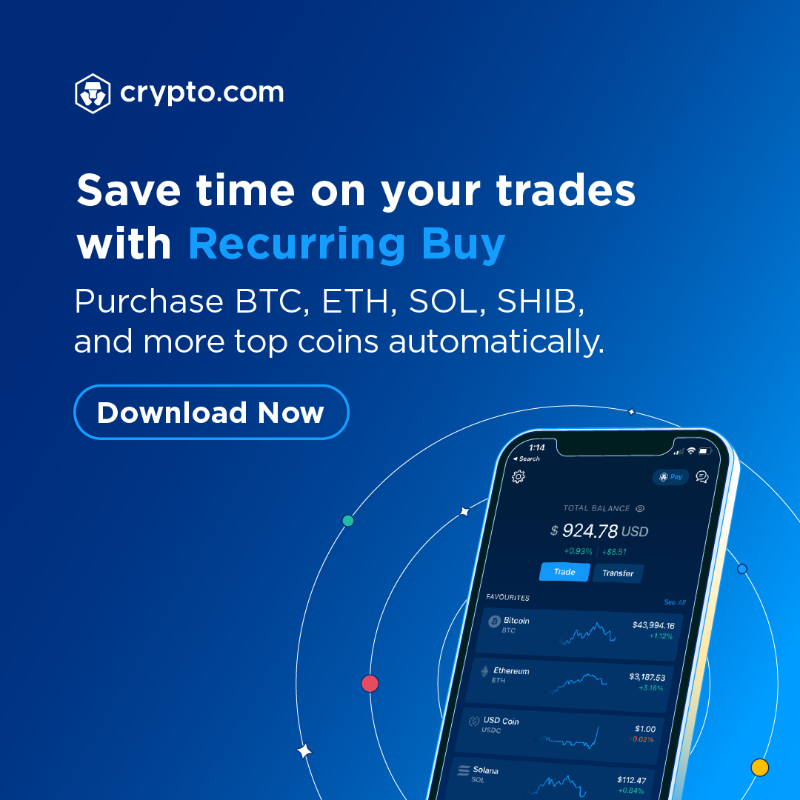 cryptocom's tweet photo. 🔥 Recurring Buy helps build your crypto portfolio without timing the market at anytime you want for 35+ tokens available 
✅  Join 50M+ users trading 250+ cryptocurrencies 
🚀 Start with a minimum of $15 USD worth of crypto
📱 Get Cryptocom App Now
