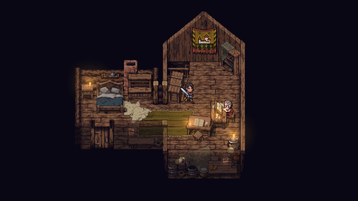 Stoneshard's tweet photo. Forgotten Lore update - Elder's House and the Mannshire War Room, old vs renovated 🎨
#medieval #pixelart #gamedev #indiedev #indiegame #ドット絵 #像素艺术 #픽셀아트 https://t.co/KNQlCLTDEN