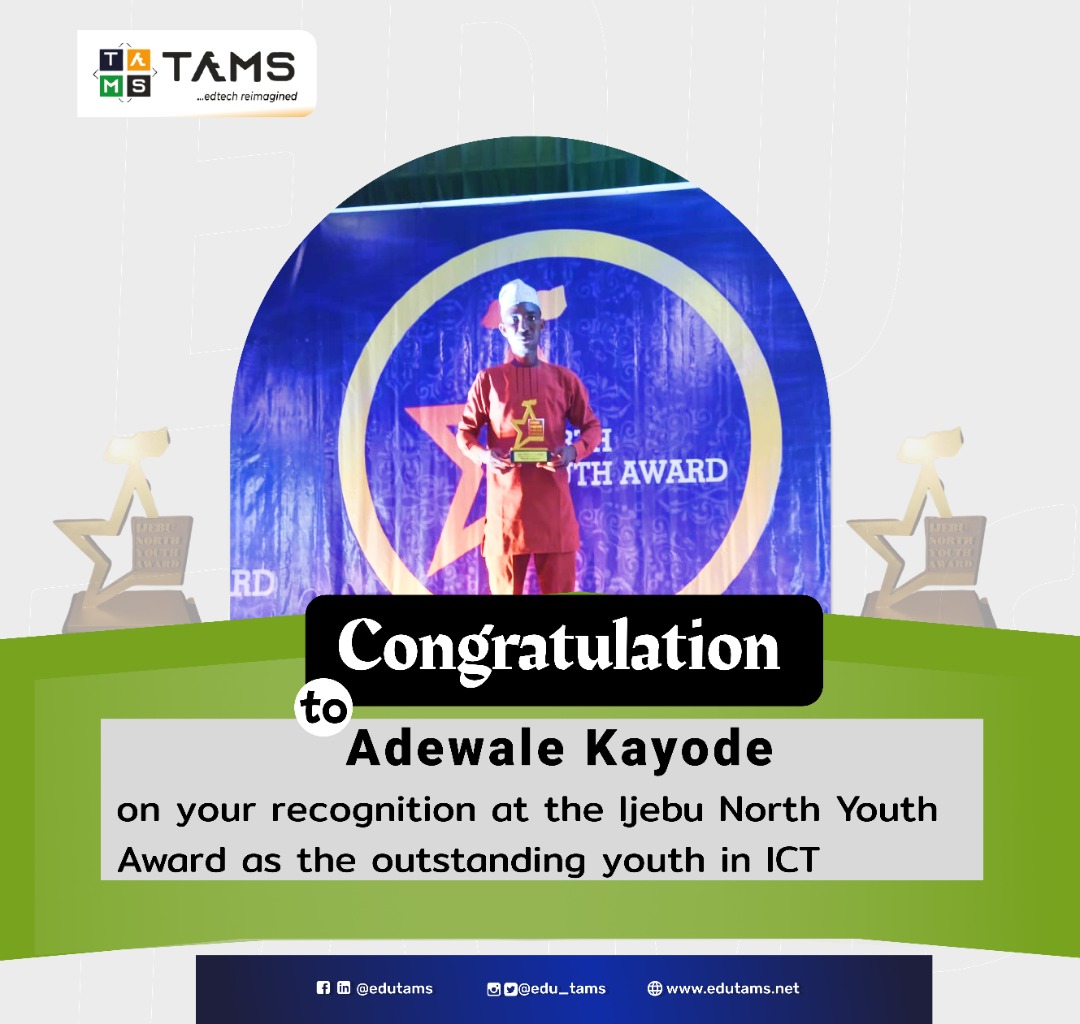 edu_tams's tweet photo. Join us to celebrate our dear brother and friend, @AdewalekayodeA1
He is a rare gem and a committed contributor to the #edtech ecosystem in Ogun State.
You deserve your recognition as an outstanding youth in ICT and more.
Congratulations, Sir.
--
#edutams #edtechreimagined https://t.co/zgEsH6ZOlL