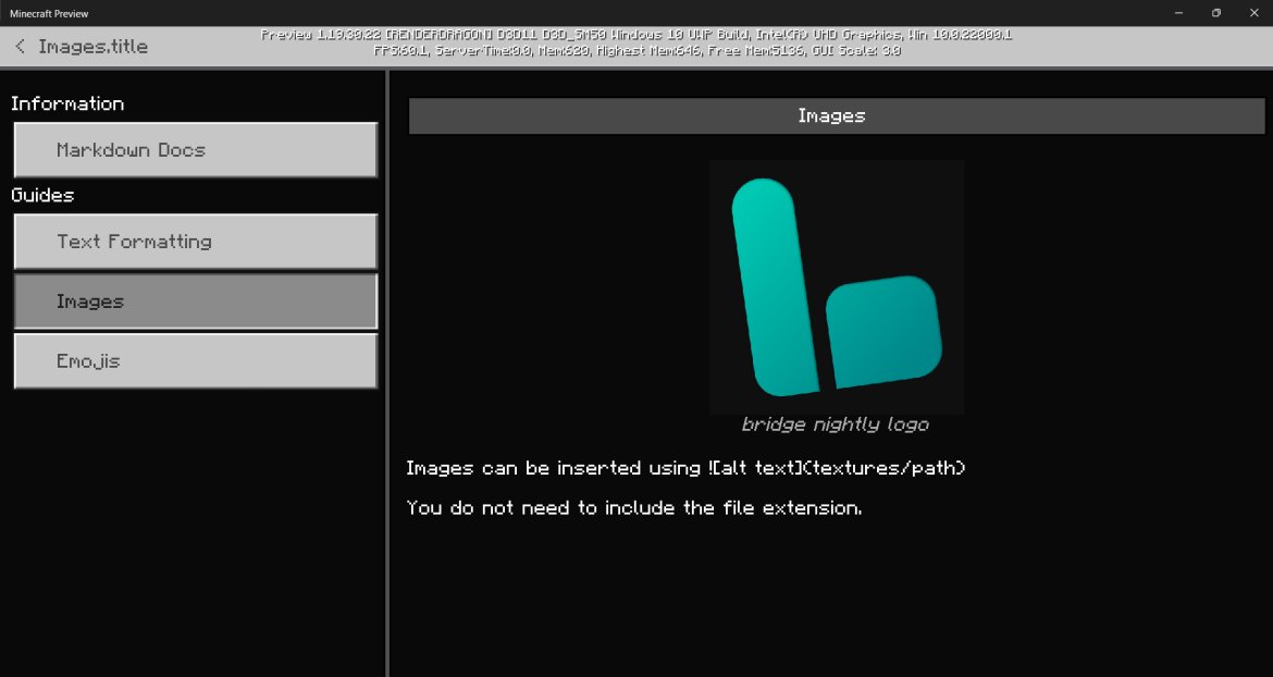 bridgeIDE's tweet photo. 🔎Extension Release: Markdown Docs
👤@FrederoxDev 

📖This extension allows you to create Markdown files which are automatically transformed to in-game documentation for your Add-On.

⚡️Try it now: https://t.co/ILLZJmWdfm https://t.co/p7rbwldw9w