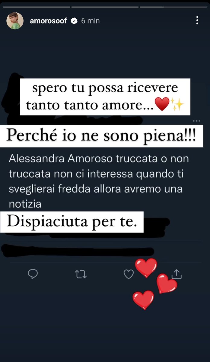 Questo è quello che riceve Alessandra Amoroso da giugno.
È ora che arriviate a capire di avere un problema e che sia arrivato il momento di consultare degli specialisti.