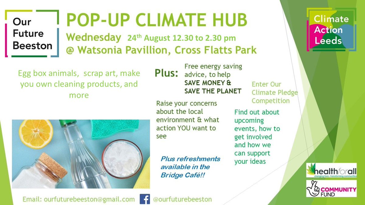 ClimateActLeeds's tweet photo. TOMORROW in #Beeston join @OurBeeston in #CrossFlatts Park for Energy Saving tips to help you save money, and children's activities. FREE, from 12.30-2.30 tomorrow (Weds) #Leeds #ClimateAction #CostOfLiving https://t.co/HBcHnBPa5J