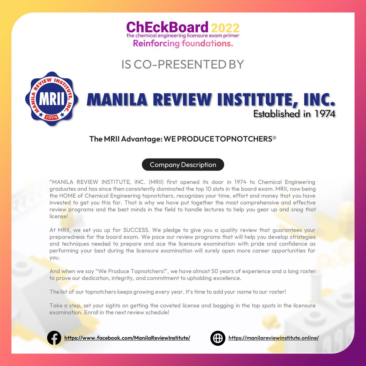 ChEckBoard2024's tweet photo. Before we reinforce our foundations with ChEckBoard 2022, let us take some time to acknowledge our official partners. Learn more about them by clicking on each of the pubs below.
#ChEckBoard2022
#ReinforcingFoundations https://t.co/3ShD63bqFH
