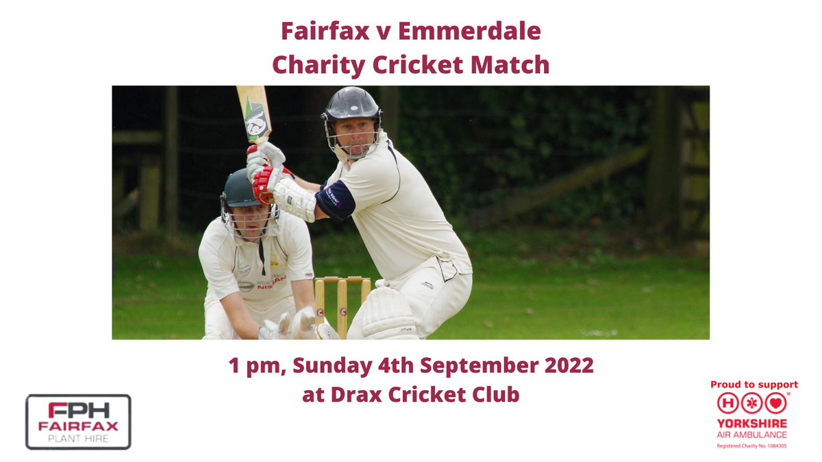 On 4th Sept <a href="/Drax/">Drax</a> Cricket Club in Selby will play host to the FPH Fairfax v Cast of Emmerdale charity cricket match. Why not come along and join in the fun at this amazing family event!

#Emmerdale #Cricket #Charity #FamilyFun #Yorkshire #AirAmbulance #SavingLivesAcrossYorkshire