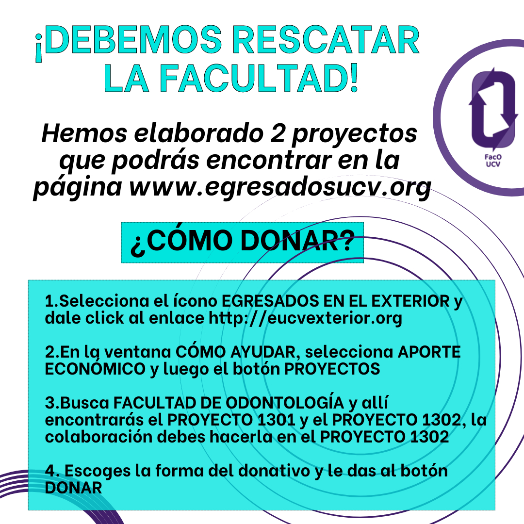 FacOUCV's tweet photo. Colaborar con nuestra FacO es muy fácil, solo tienes que ingresar a la página web de la @eucv y seguir los pasos que indicamos aquí. Contamos con tu aporte para seguir formando profesionales de excelente calidad
#UCV #colaboracion #odontologia #donativos https://t.co/3rW7o5aGuZ