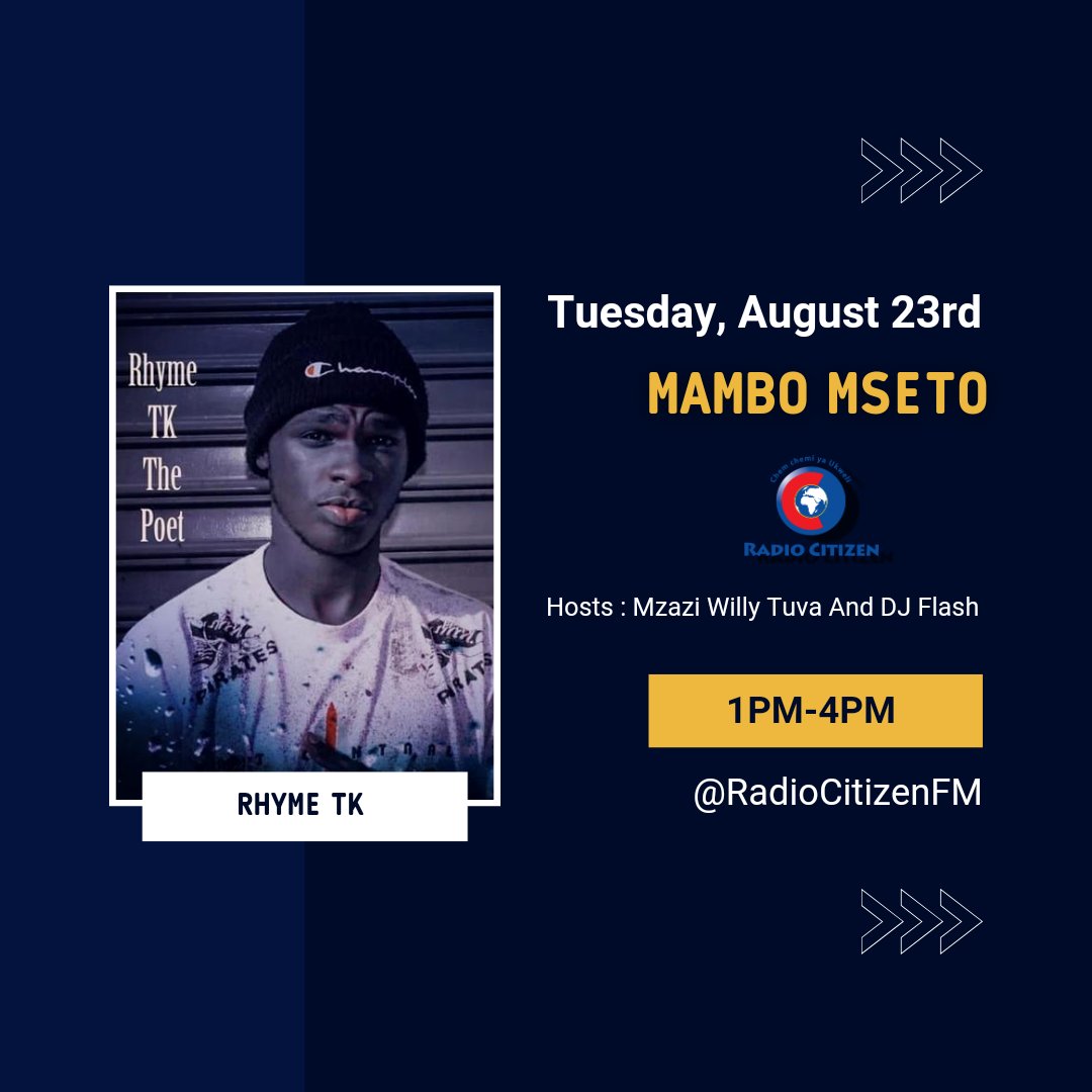 mzaziwillytuva's tweet photo. On #MsetoHipHopTuesday today unapata mistari yenye busara toka kwa RHYME TK huku tukipiga story na DOGO JANJA kwenye #Mseto255 na MAUKI 26 | Hits ni za Hip Hop mwanzo mwisho!! Tune in 1pm-4pm @RadioCitizenFM https://t.co/5vI3A6ETdI