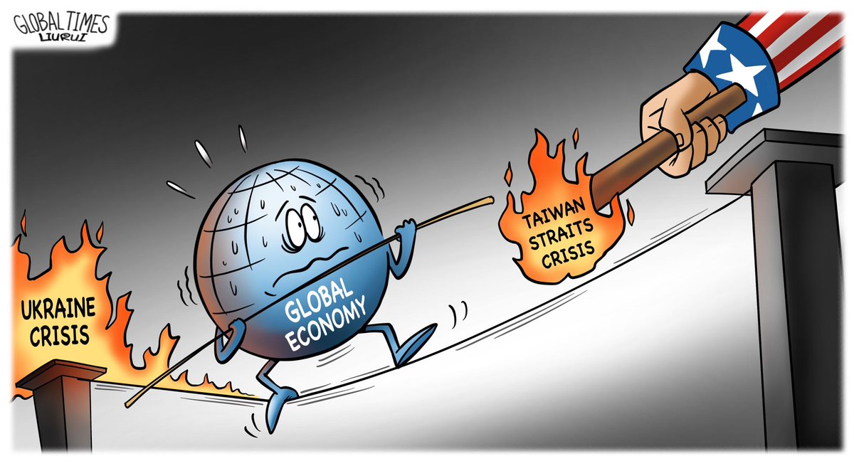 globaltimesnews's tweet photo. #GTCartoon: #US fanning flames may collapse global economy already on "tightrope walk." @_ValiantPanda_ https://t.co/n180qhdxaZ