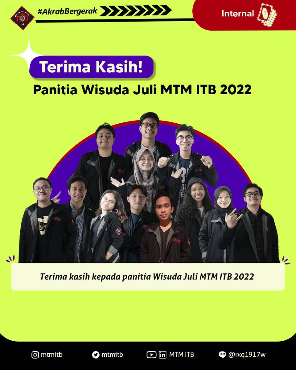 mtmitb's tweet photo. [APRESIASI]
 
Terima kasih kepada seluruh panitia Wisuda Juli MTM ITB 2022. Selamat juga kepada wisudawan Wisuda Juli ITB 2022! Semoga dilancarkan kehidupan pasca kampusnya, tetap kuat, tangguh, dan bersemangat!
 
#AkrabBergerak
#InternalEnjoy
#HERMES
#AkrabBersamaKapres
#MTMITB https://t.co/BdmjokgDrk