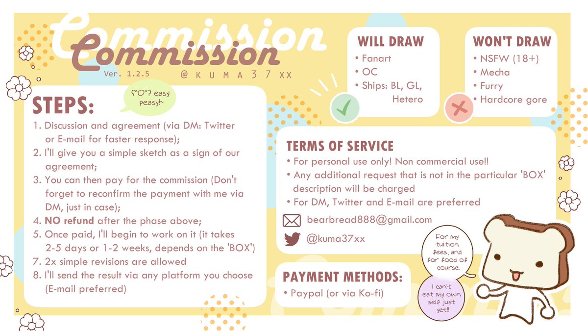 [ OPEN COMMISSION!! ] 🎨🖌️🎉🔸🔸
Hi~ I'm currently opening a comms, 4 vacant slots! Comment here / DM me if you're interested, feel free to ask/discuss it with me first ♪
#opencommissions #artcommissions
Like and RTs are really appreciated! Thank you~~
\ʕ *'∀`* ʔ/✨ 