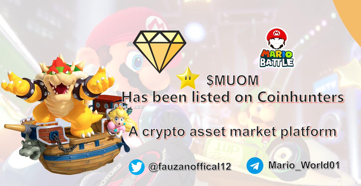 fauzanoffical12's tweet photo. 🥳🥳Congratulations!🔊
$MUOM has been listed on @CoinhuntersCC, a crypto asset market platform
Check this👇
https://t.co/NnEhENxVL4
Join us on telegram⏭️https://t.co/syEnb35Vrl
#Coinhunters #MUOM #DeFi #GameFi #Mario #BSC #NFT #Metaverse https://t.co/HUwQyPP9r1