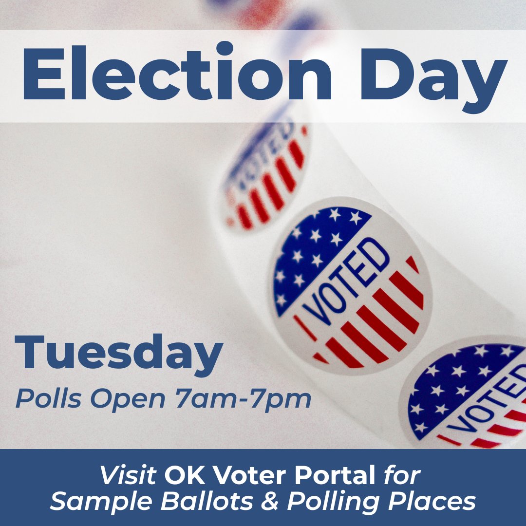 Today (August 23) is election day with runoffs for state races, along with local elections on the ballot. To see your sample ballot and find your polling place, visit the Oklahoma Election Board's OK Voter Portal. #everyvotematters oklahoma.gov/elections/ovp.…