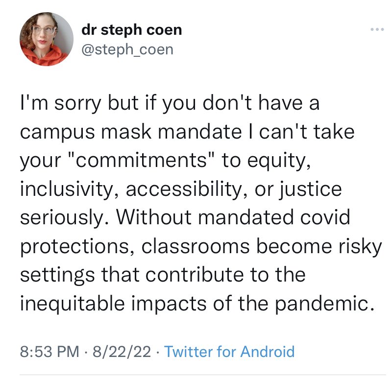 Why do people with auditory, speech and sensory disabilities never get considered by these pro-mask “equity” advocates? These pro-maskers never qualify their statements or even consider the harms masks do to many. That’s how you know it isn’t really about social justice.