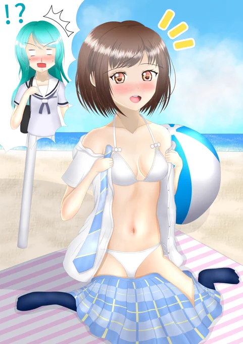 "制服の下は水着"な羽沢つぐみちゃん #バンドリ #ガルパ #羽沢つぐみ #水着 #白ビキニ #氷川紗夜 #さよつぐ  