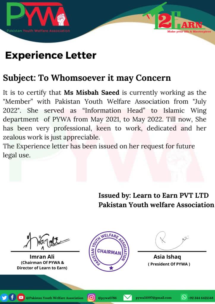 PYWA7's tweet photo. #ExperienceLetter
#islamicwingdepartment
#Imran_Ali
#Chairman_of_PYWA
#Aais_Ishaq
#President_of_PYWA
#pywa
#Lights_of_Hope
#Learn_to_Earn
#Make_your_life_A_Masterpiece https://t.co/p6k1oEC4VJ