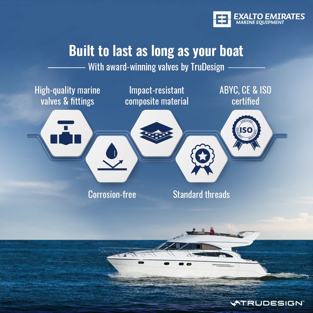 TruDesign is a New Zealand-based firm specialising in the design &amp; manufacture of high quality marine valves &amp; associated products, for over 40 years. 
To buy, contact us at: exalto-emirates.com
☎️06 545 3366
WhatsApp at +971 50 247 5019

#Boating #Valves #Threads #TruDesign