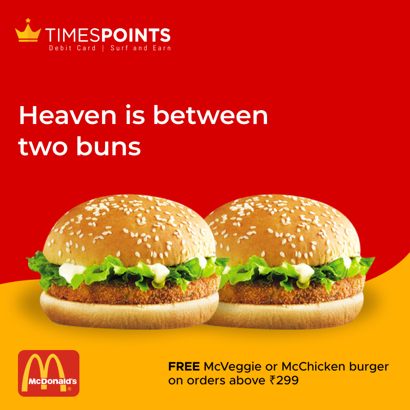 TimesCardDebit's tweet photo. Any day becomes a good day when you get a FREE* burger at @mcdonaldsindia only with HDFC Bank Times Points Debit Card.

Link in bio.

*T&amp;C apply

#burger #foodie ##indulgence #food #sumptuous #comfortfood #treats #tastebuds #tastybite #promotions #offers #deals #rewards #Savings https://t.co/0ueoj5xR5r