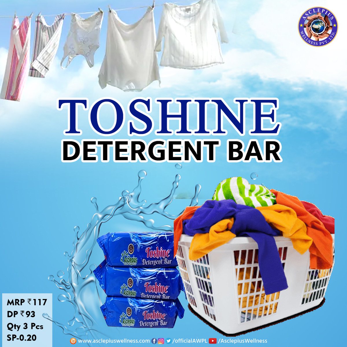 OfficialAWPL's tweet photo. AWPL's Toshine Detergent Bar, a detergent bar with awesome fragrance that keeps your clothes shining like new.
more info: https://t.co/MLPlyF9dcI
#AWPL #AWPLPRODUCT #toshine #detergent #DetergentBar #clothing #AWPL_Detergent_Bar #Asclepius_Wellness_Pvt_Ltd https://t.co/Y6ssIvoE0F
